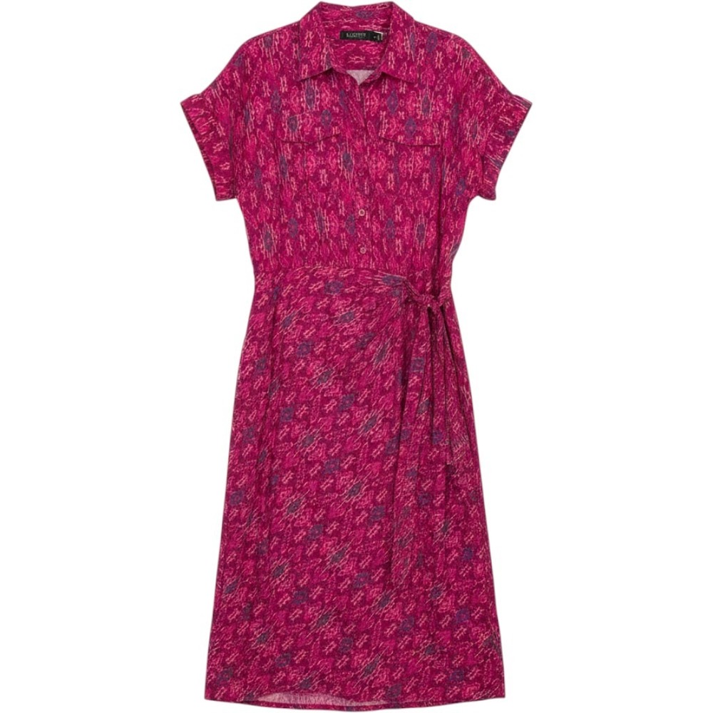 Lauren Ralph Lauren Dress Womens 8 Pink Ikat Faux Wrap Button Front Midi Office